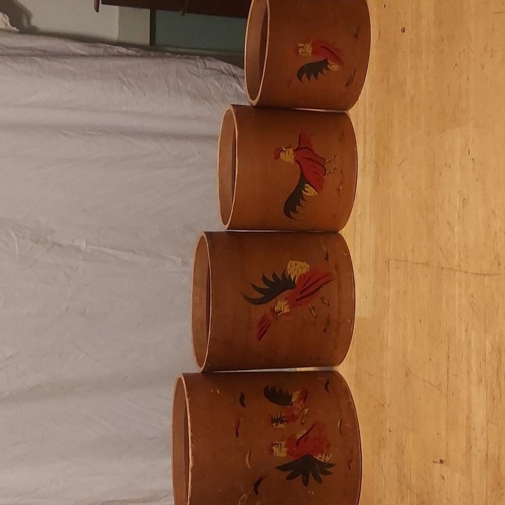 Vintage Ucago Wood Canisters with Painted Roosters